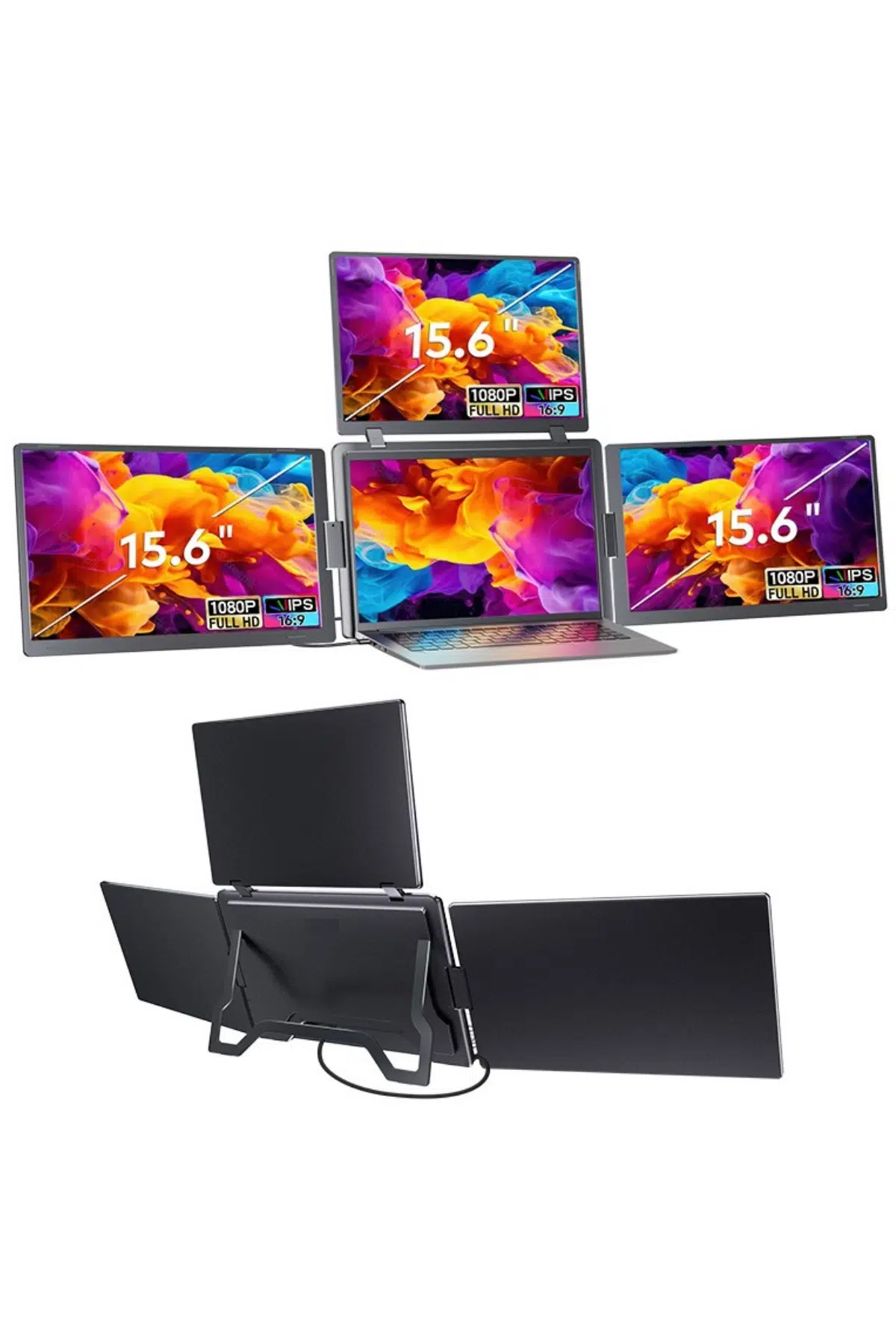 Ultrax 15.6" Üçlü Taşınabilir Monitör Çoklu Ekran Full Hd Ips Notebook Monitör