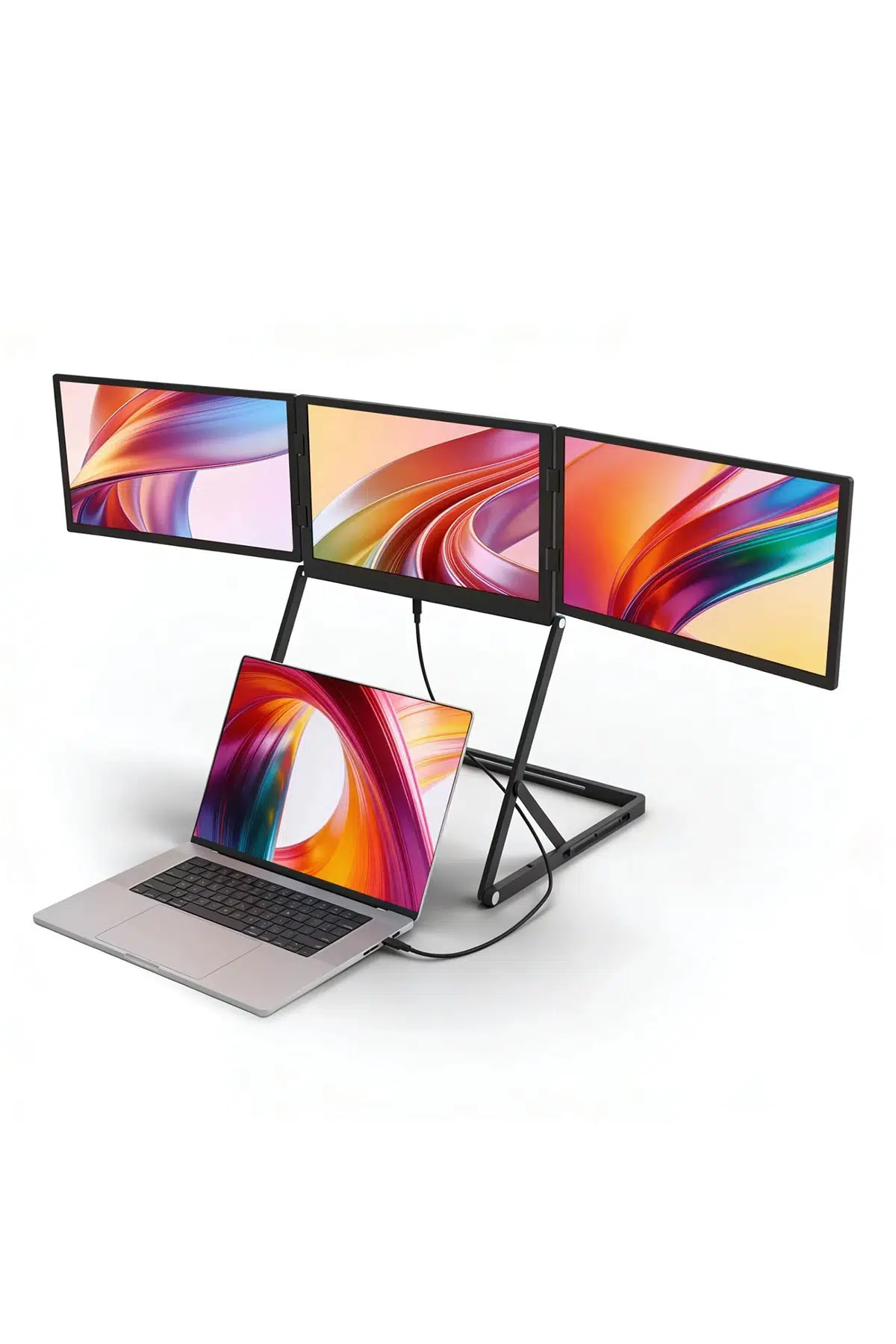 Ultrax 15.6" Üçlü Taşınabilir Monitör Katlanabilir Ayaklı Çoklu Ekran Full Hd Ips